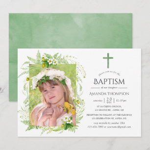 Country Greenery Baptism or Christening Invitation