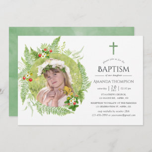 Country Greenery Baptism or Christening Invitation