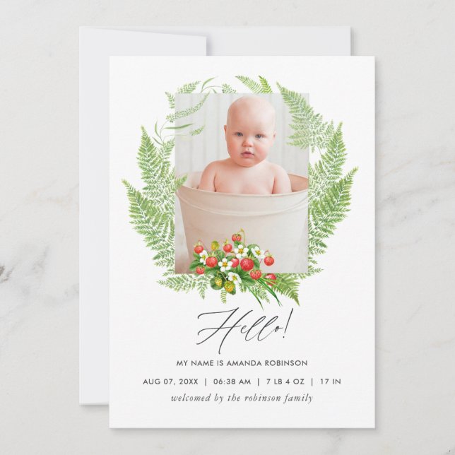 Country Greenery Birth Announcement Photo Card (Front)