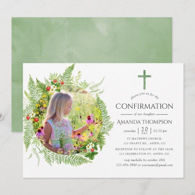 Country Greenery Confirmation Invitation (Front/Back)