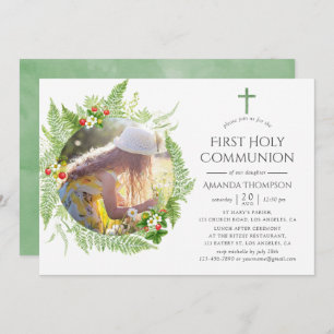 Country Greenery First Holy Communion Invitation