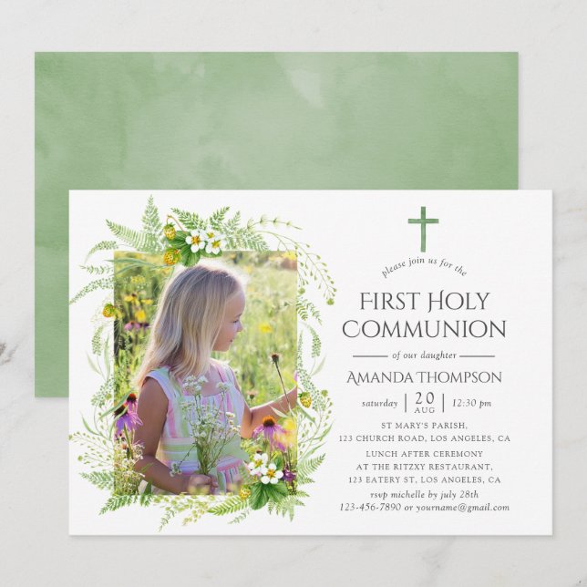 Country Greenery First Holy Communion Invitation (Front/Back)