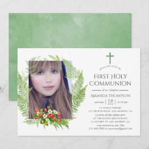Country Greenery First Holy Communion Invitation