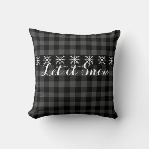 Country grey and black plaid  - let it snow cushion