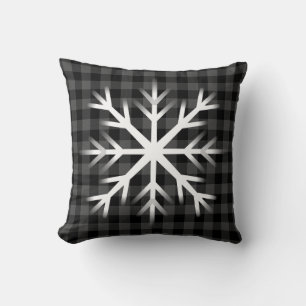 Country grey and black plaid -snow flake cushion