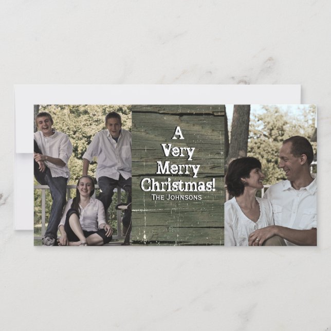 Country Grey Barn Two Photo Christmas Card (Front)