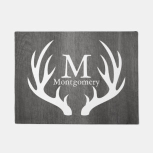 Country Grey Distressed Wood White Deer Antlers Doormat