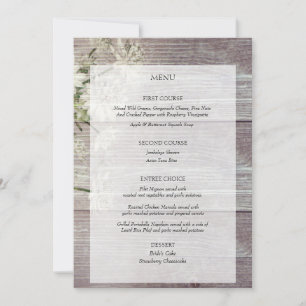 Country Grey Wood Floral Wedding Reception Menu Invitation