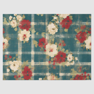 Country Grunge Distressed Plaid Floral Decoupage Tissue Paper