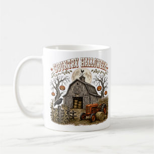 Country Halloween Pumpkin Barn Farm Tractor Coffee Mug
