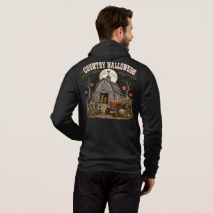 Country Halloween Pumpkin Barn Farm Tractor Hoodie