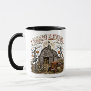 Country Halloween Pumpkin Barn Farm Tractor Mug