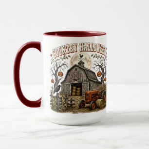 Country Halloween Pumpkin Barn Farm Tractor Mug