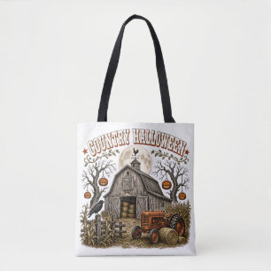 Country Halloween Pumpkin Barn Farm Tractor Tote Bag
