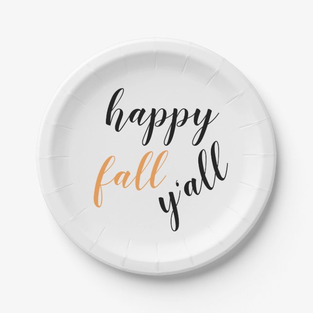 Country Happy Fall Y'all Festive Trendy Quote Paper Plate (Front)