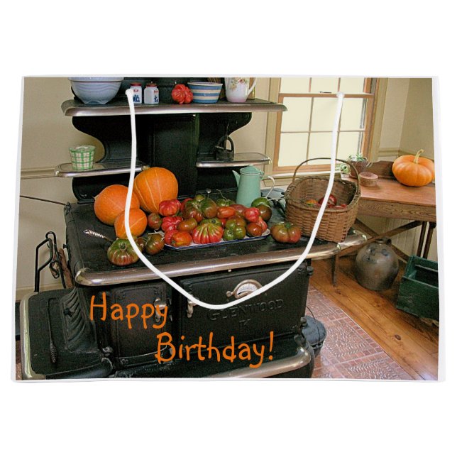 Country Harvest Cookstove Birthday Large Gift Bag (Front)