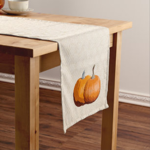 Country Harvest Pumpkins Faux Fabric Short Table Runner