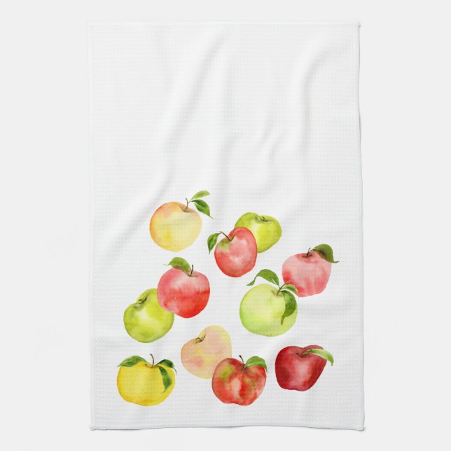 Country harvest red apples illustration tea towel (Vertical)