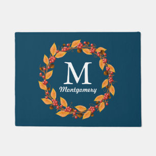 Country Harvest Wreath Leaves & Red Berries Doormat