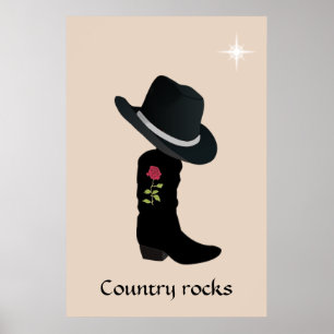Country Hat and Boot on Beige Poster