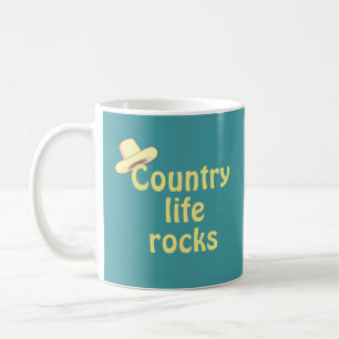 Country Hat & Calligraphy on Teal Coffee Mug