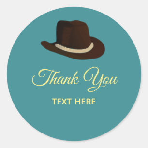 Country Hat & Calligraphy on Teal Thank You Classic Round Sticker