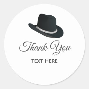 Country Hat & Calligraphy on White Thank You Classic Round Sticker