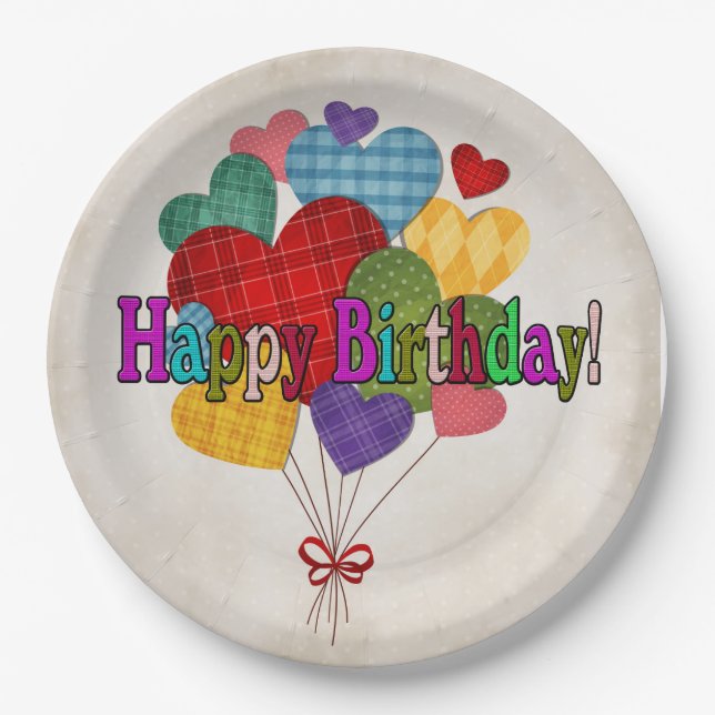 Country Heart Balloons  Paper Plate (Front)