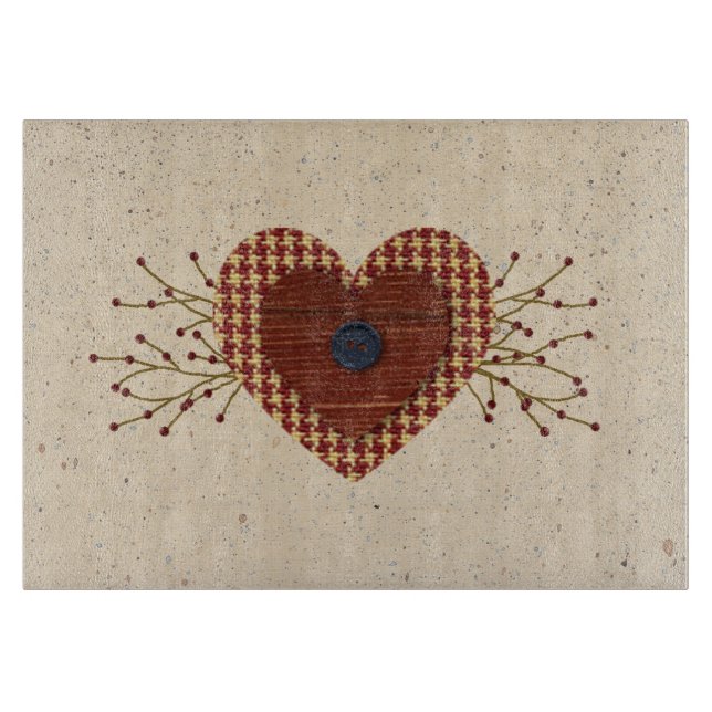 Country Heart Glass Cutting Board (Front)