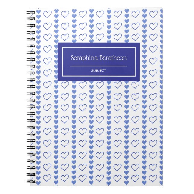 Country Heart Stripe Pattern Personalised Notebook (Front)