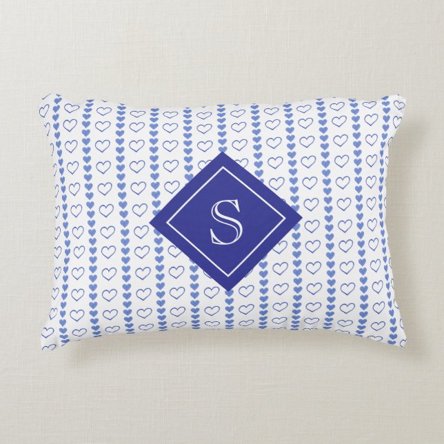 Country Heart Stripes Pattern Monogram Decorative Cushion (Front)