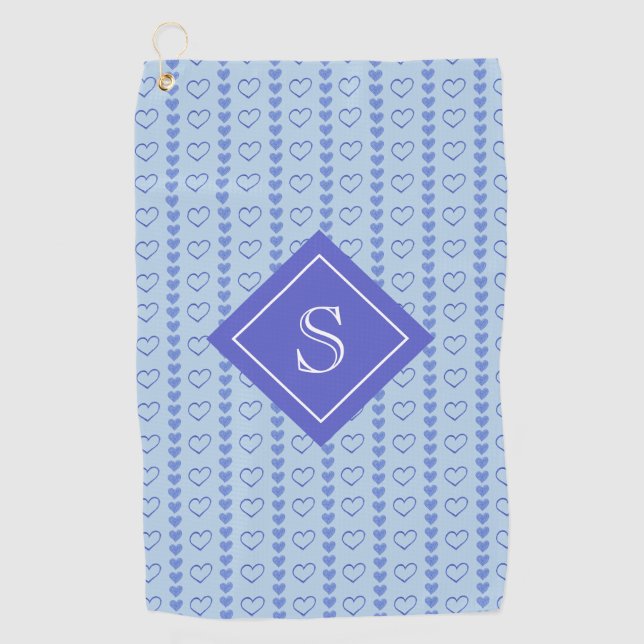 Country Heart Stripes Pattern Monogram Golf Towel (Front)