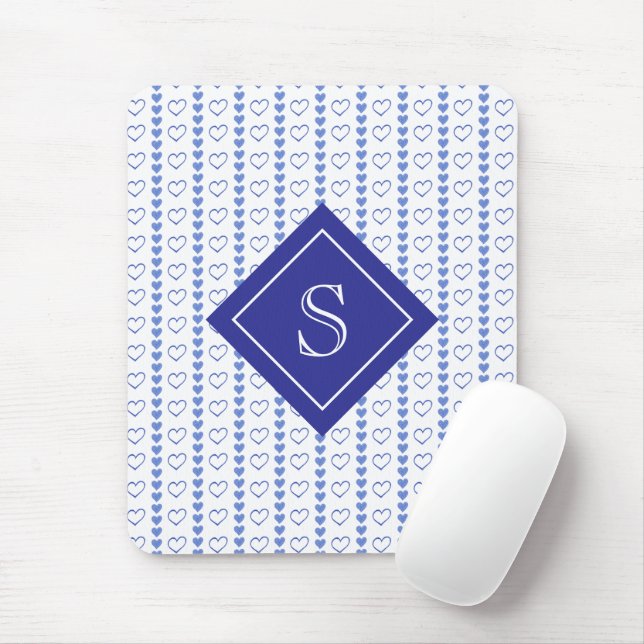 Country Heart Stripes Pattern Monogram Mouse Mat (With Mouse)