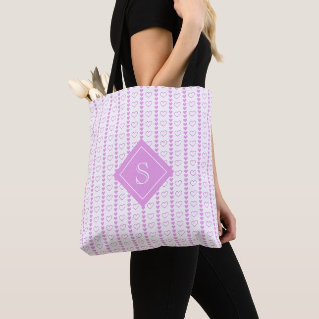 Country Heart Stripes Pattern Monogram Tote Bag (Close Up)