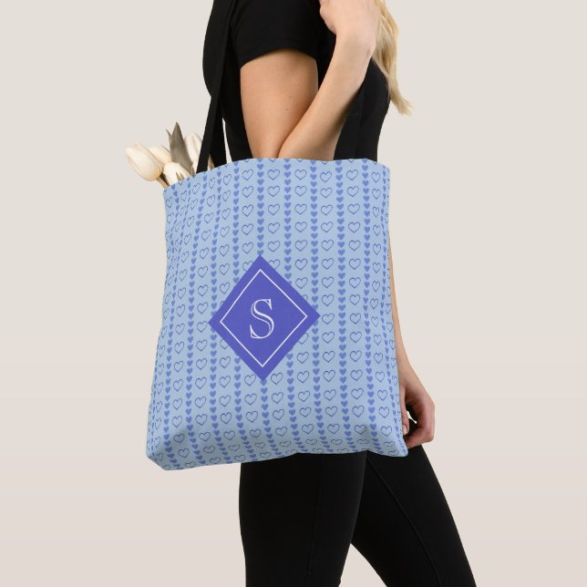 Country Heart Stripes Pattern Monogram Tote Bag (Close Up)