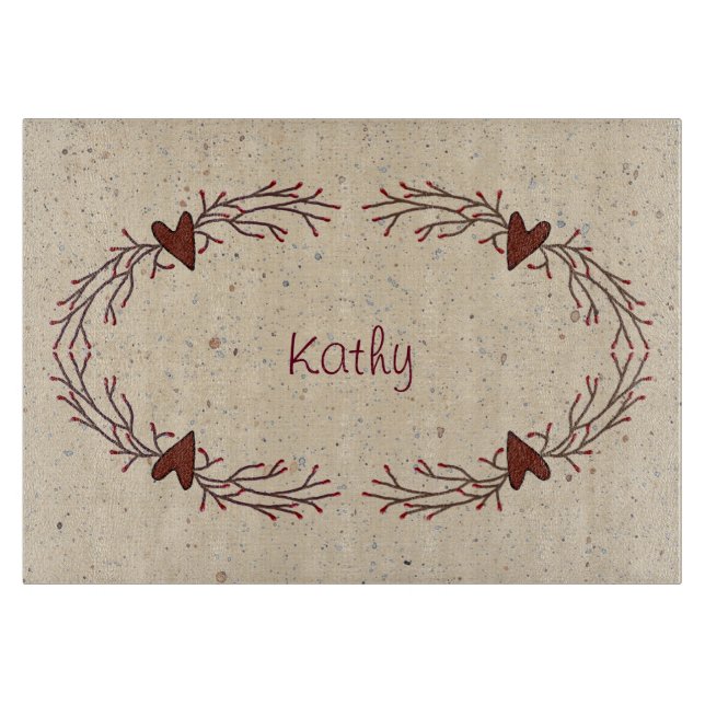 Country Hearts And Pip Berry Glass Cutting Board (Front)