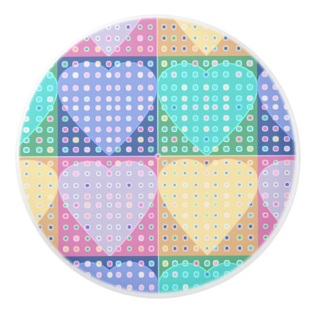 Country hearts quilt blocks ceramic knob (Front)