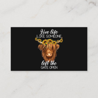 Country Heifer Highland Cow With Sunflowers Farm F Business Card