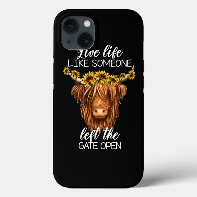 Country Heifer Highland Cow With Sunflowers Farm F Case-Mate iPhone Case (Back)
