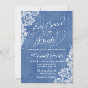 Country Here Comes the Bride Shower in denim Invitation