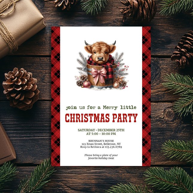 Country highland cow Christmas party invitation (Country highland cow Christmas party invitation)