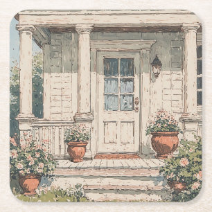 Country Home Porch Square Paper Coaster