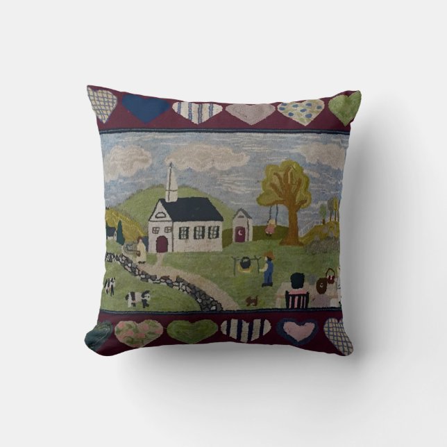 Country Hooked Rug Pillow (Front)