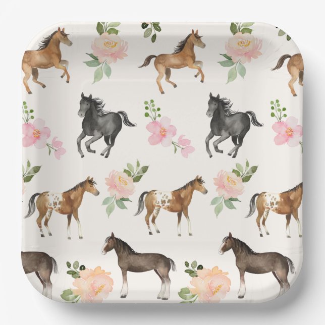 Country Horse Floral Paper Plates (Front)