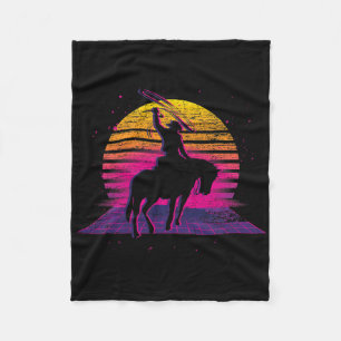 Country Horseck Riding Western Retro Vaporwave Cow Fleece Blanket