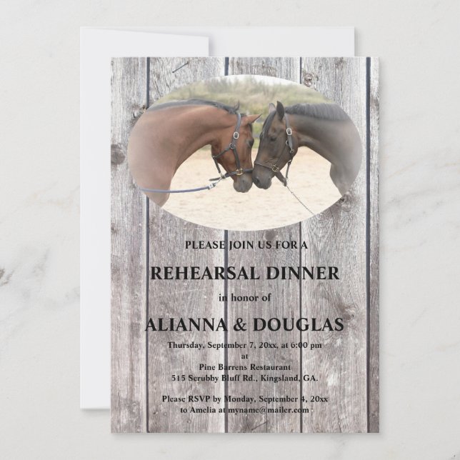 Country Horses Grey Barnboard Rehearsal Dinner Invitation (Front)