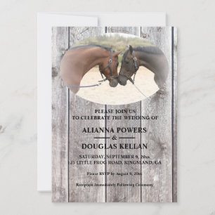 Country Horses Grey Barnboard Wedding Invitation