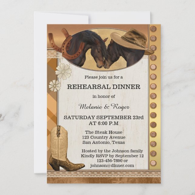 Country Horses Rustic Rehearsal Dinner Invitation (Front)