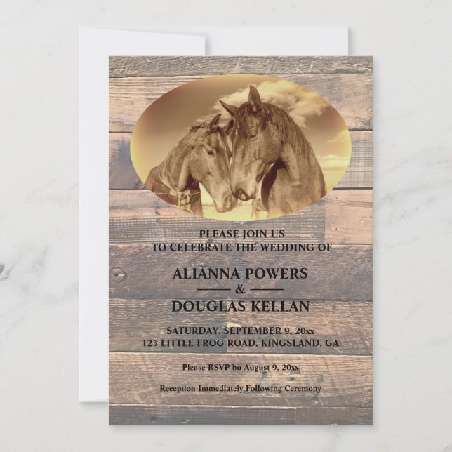 Country Horses Sepia Wedding Invitation (Front)