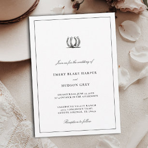 Country Horseshoe Frame Western Elegant BW Wedding Invitation